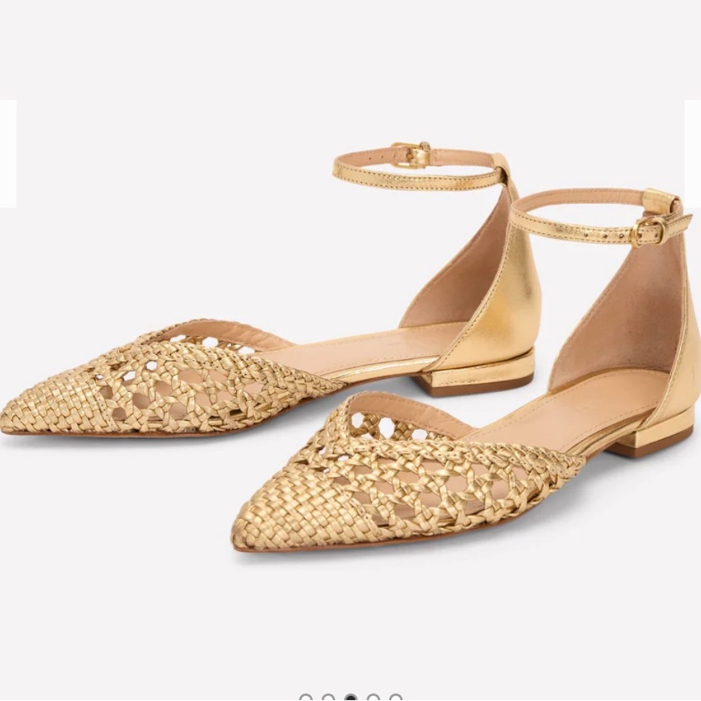 Boden Gold Woven Leather Pointed Toe Flats Size 10.5 / 42